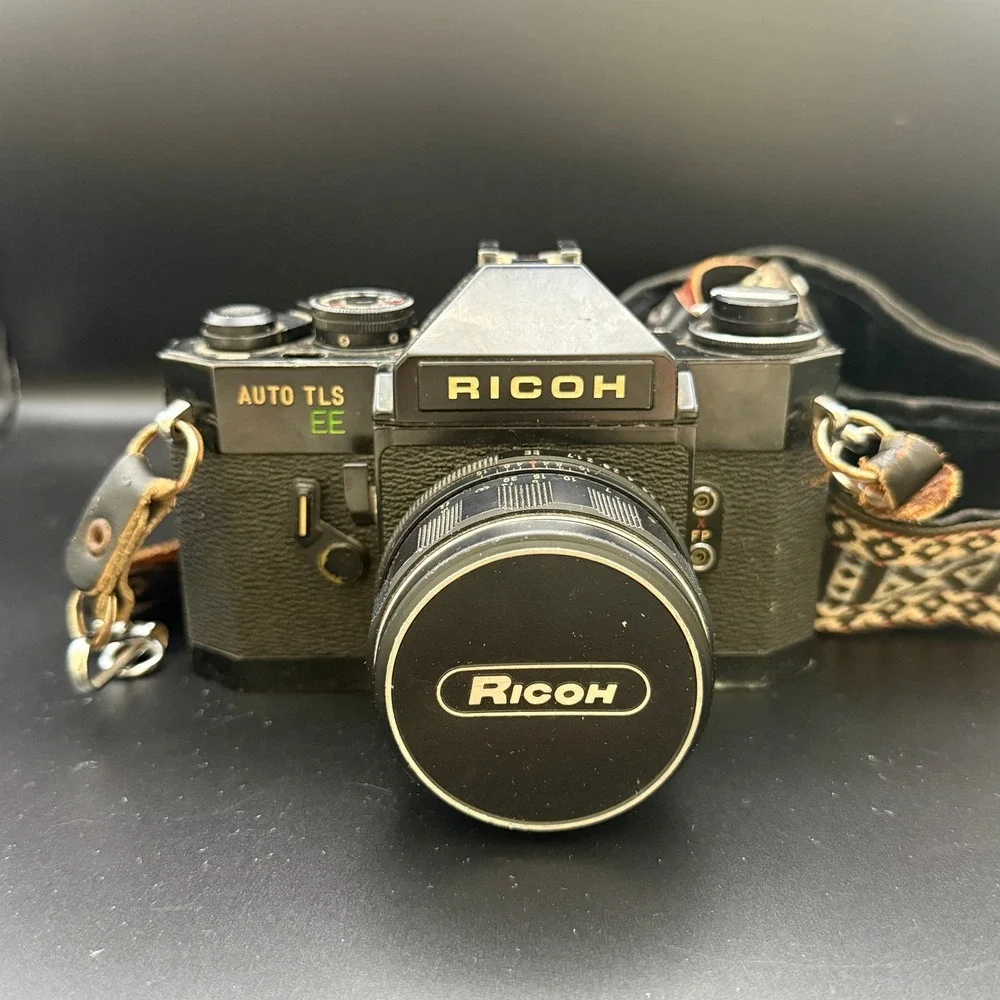 Ricoh Auto TLS EE 35mm SLR Film Camera with Auto Rikenon 50mm f1.7 Lens Flash